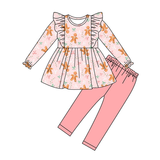Preorder (moq 5)Baby Girls Bows Gingerbread Tunic Leggings Christmas Clothes Sets