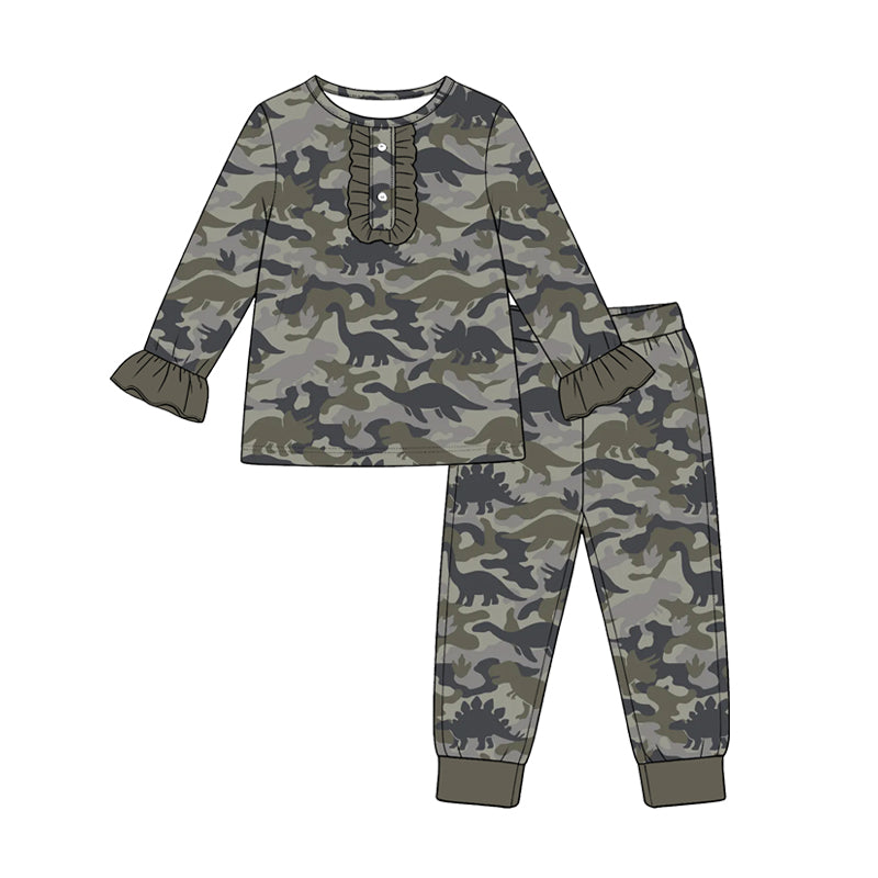 Preorder (moq5) Girls Christmas Santa Print Long Sleeve Pajama Set Kids Two-Piece Sleepwear
