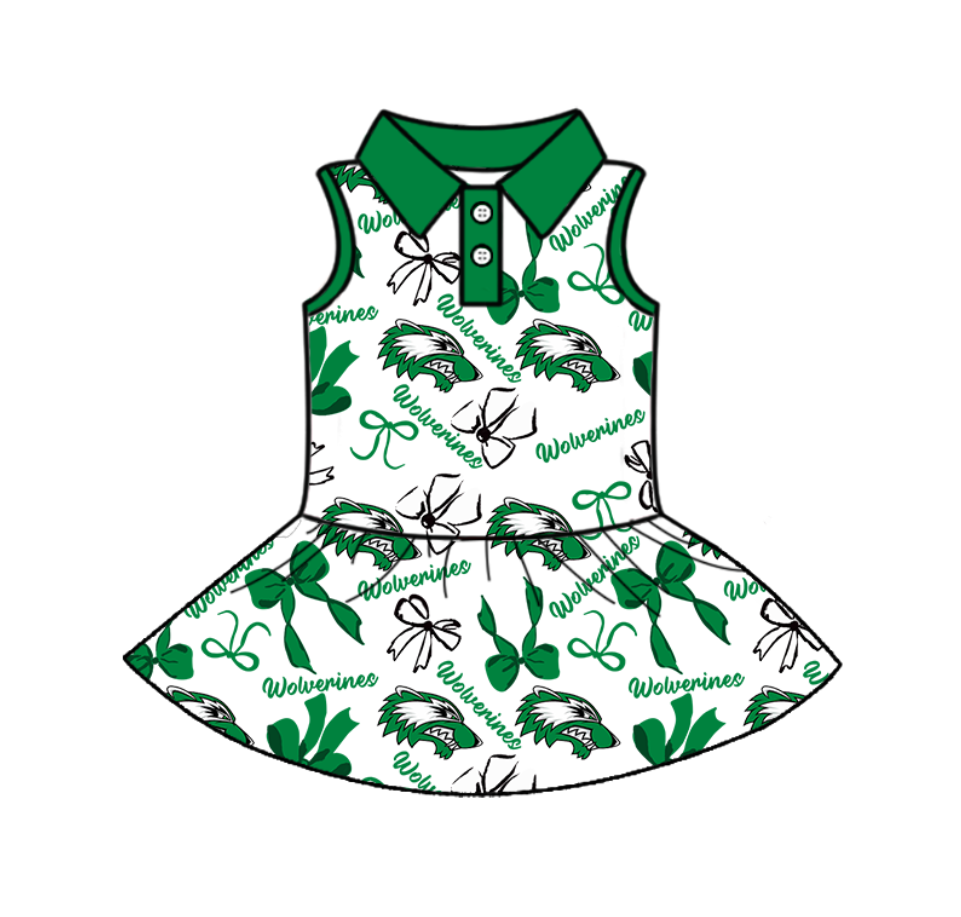 Split Preorder July 21th Baby Girls Team Sleeveless Bows Plaid Wowerines Button Knee Length Dresses