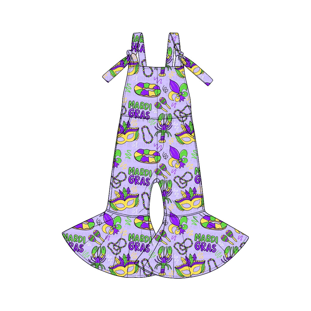 Pre-order(moq5)  Cute Girls Easter Sleeveless Tie Strap Flared Jumpsuit with Pockets