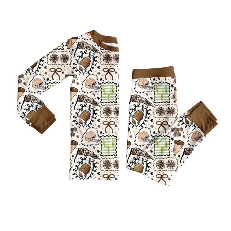 Preorder (moq 5)Baby Girls Long Sleeves Bows Footballs Plaid Top Pants Pajamas Set
