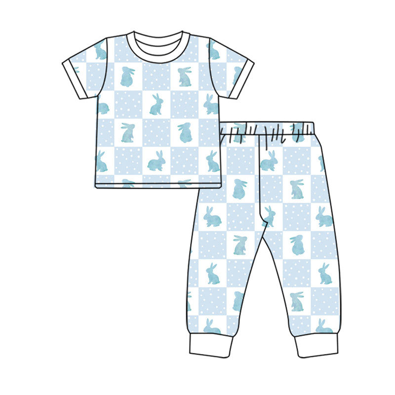 Pre-order(moq5) Boys Clothes High-Quality Easter Bunny Print  Short Sleeve Long Pants Pajama Set