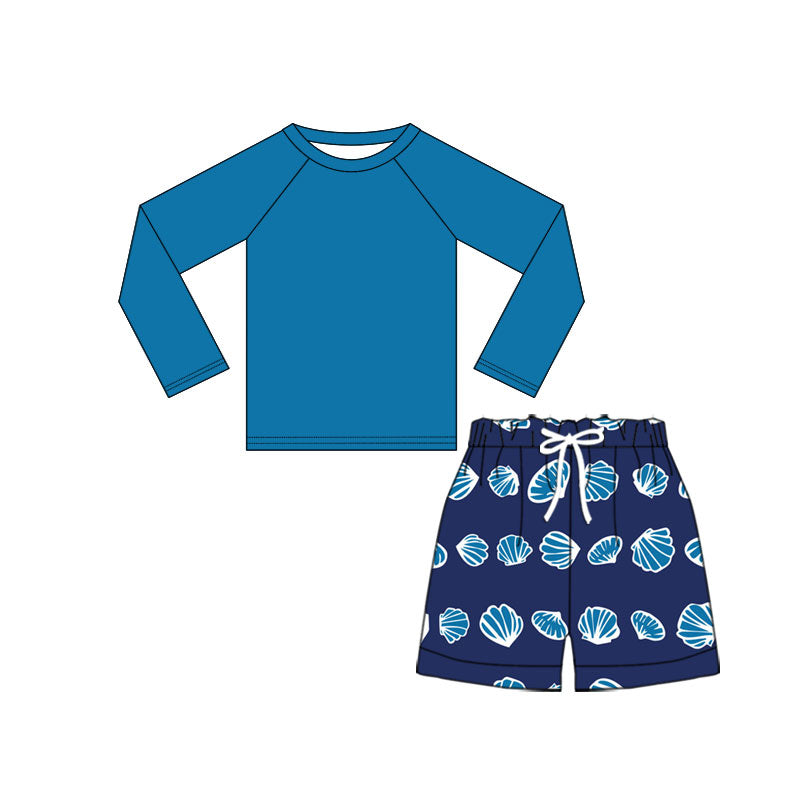 Preorder(moq 5) Baby Boys Blue Long Sleeve Shirts Top Shell Shorts Sets