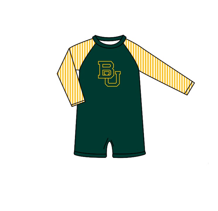 Preorder moq 5 Baby Boys Stripe Long Sleeve Green BU Team Swimsuits