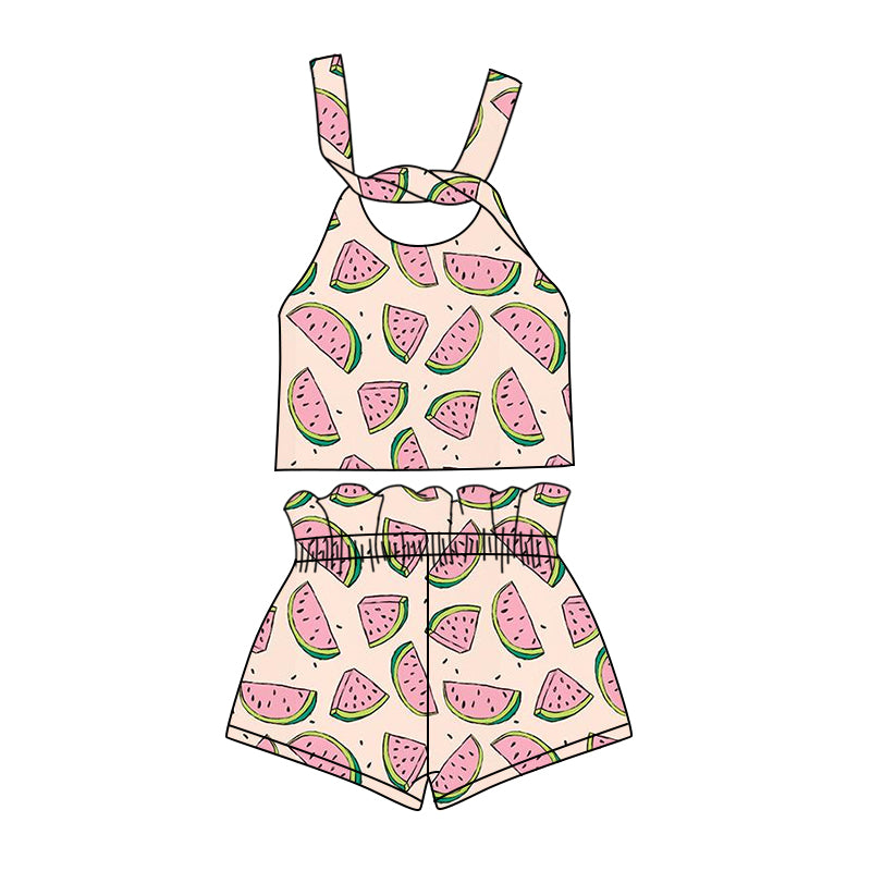 Preorder (moq 5)Baby Girls Watermelon Straps Top Shorts Clothes Sets