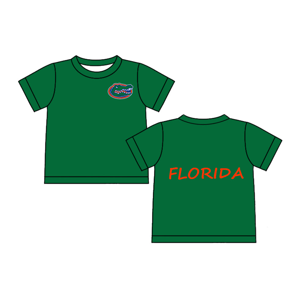 Preorder (moq 5)Baby Boys Green Short Sleeves Crocodile Florida Team Tee Shirts Top
