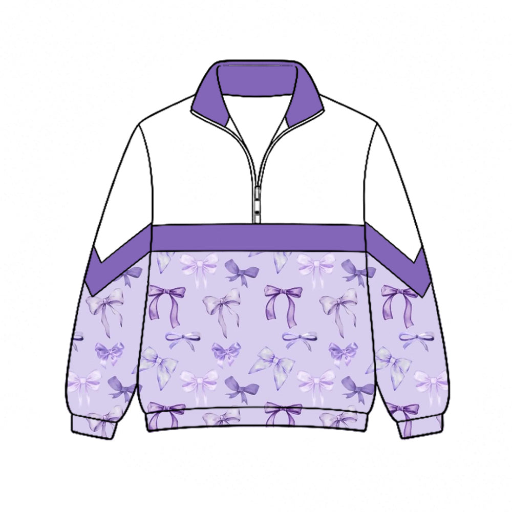 Preorder (moq 5)Baby Girls Purple Bows Fall Zip Pullovers Top
