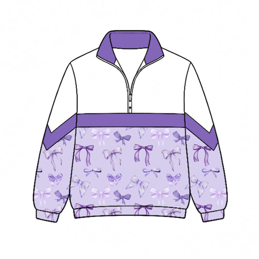 Preorder (moq 5)Baby Girls Purple Bows Fall Zip Pullovers Top
