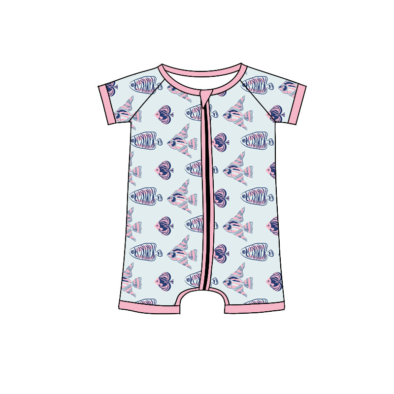 Preorder(moq 5)Baby Infant Girls Cute Fish Zip Summer Rompers