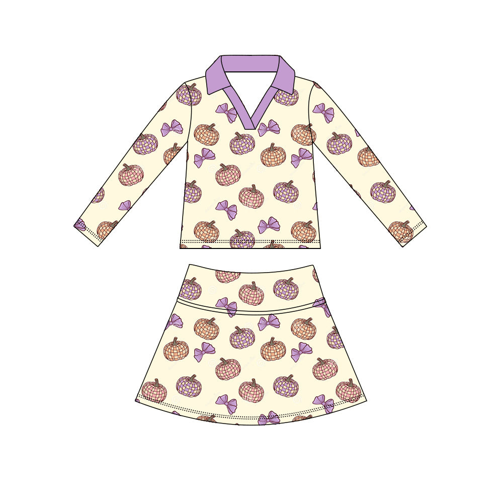 Preorder (moq 5)Baby Girls Checked Pumpkins Bows Top Skirt Shorts Fall Clothes Sets