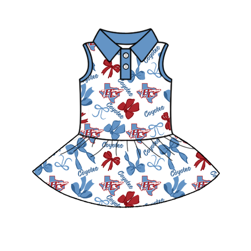 Split Preorder July 21th Baby Girls Team Sleeveless Bows Plaid BC Button Knee Length Dresses
