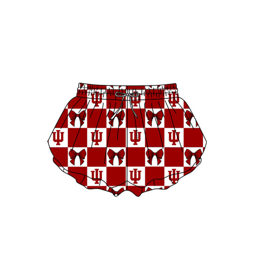 Preorder (moq 5)Baby Girls Red Kokomo Bows Checked Team Ruffle Shorts Bottom