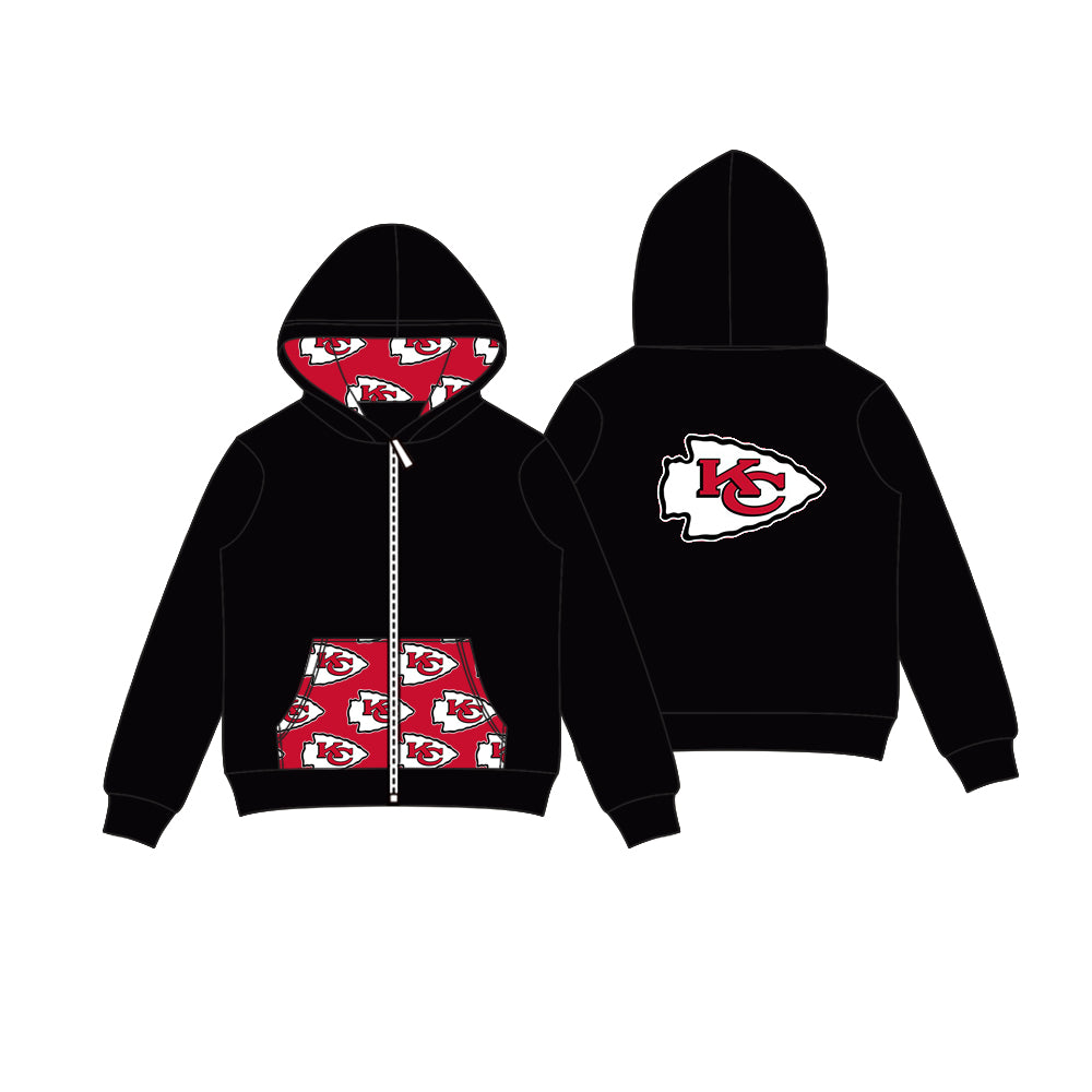 Preorder (moq 5)Baby Boys Black KC Team Pocket Zipper Hoodies Tops