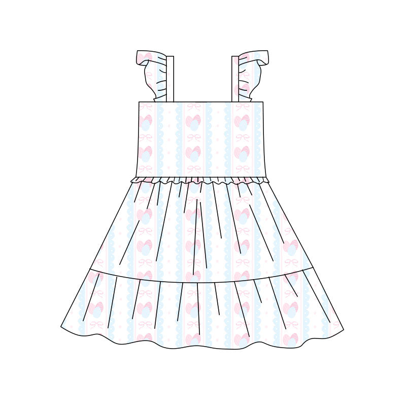 Preorder(moq 5) Baby Girls Bows Eggs Stripe Easter Patchwork Knee Length Dresses