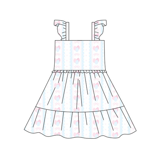 Preorder(moq 5) Baby Girls Bows Eggs Stripe Easter Patchwork Knee Length Dresses