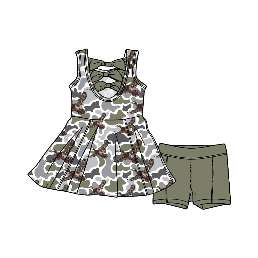 Preorder moq 5 Baby Girls Sleeveless Camo Ducks Tunic Shorts Hunting Clothes Set