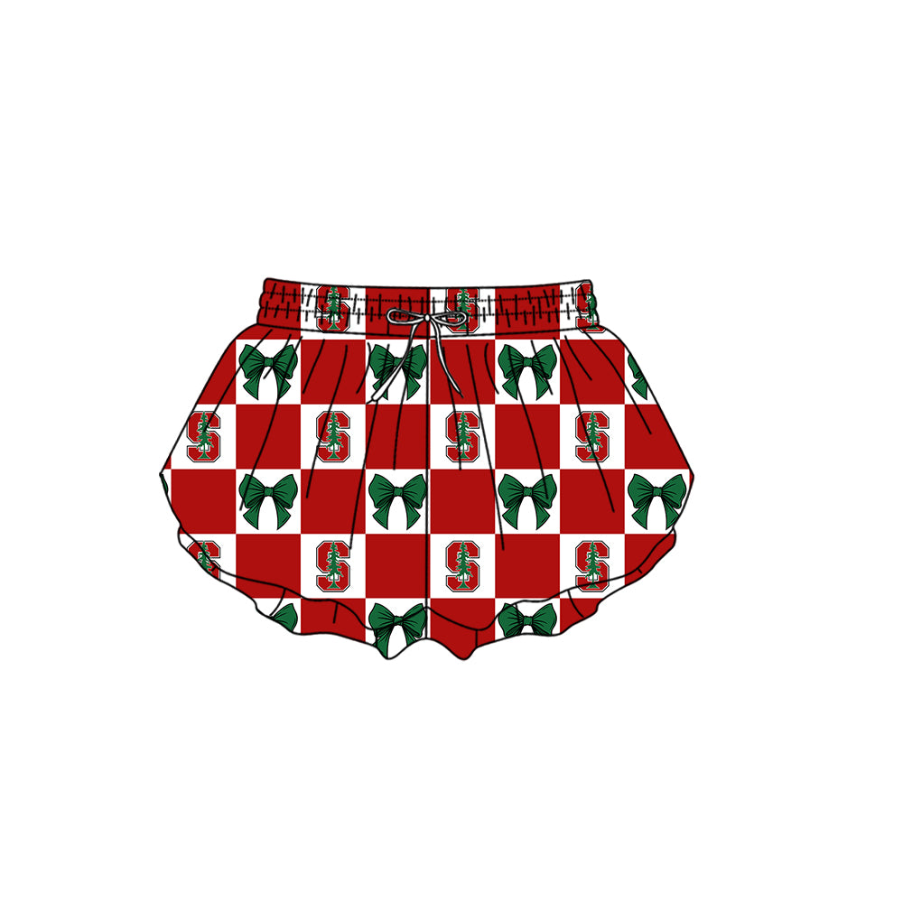 Preorder (moq 5)Baby Girls Stanford Bows Checked Team Ruffle Shorts Bottom