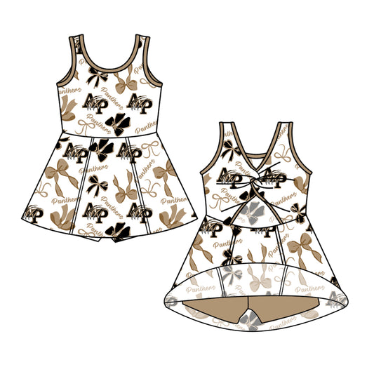 Preorder (moq 5)Baby Girls Brown Sleeveless AP Bows Plaid Shorts Team Knee Length Dresses