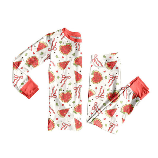 Preorder(moq 8)Baby Girls Long Sleeve Bows Watermelons Peaches Top Pants Pajamas Sets