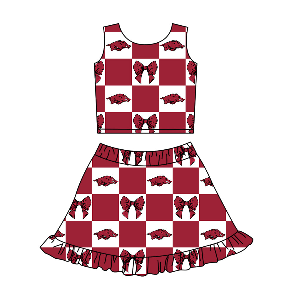 Preorder (moq 5)Baby Girls Red Bulls Bows Vests Ruffle Skirt Shorts Team Clothes Sets