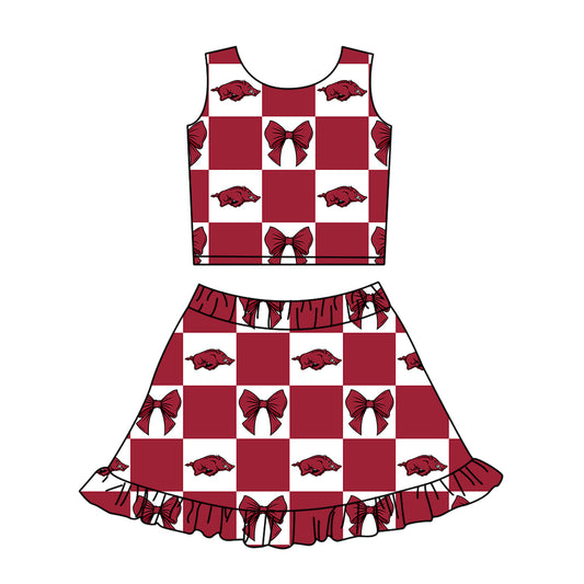 Preorder (moq 5)Baby Girls Red Bulls Bows Vests Ruffle Skirt Shorts Team Clothes Sets