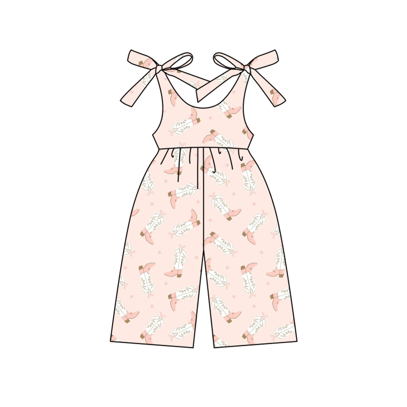 Preorder (moq 5)Baby Girls Pink Strap Boots Stars Jumpsuits