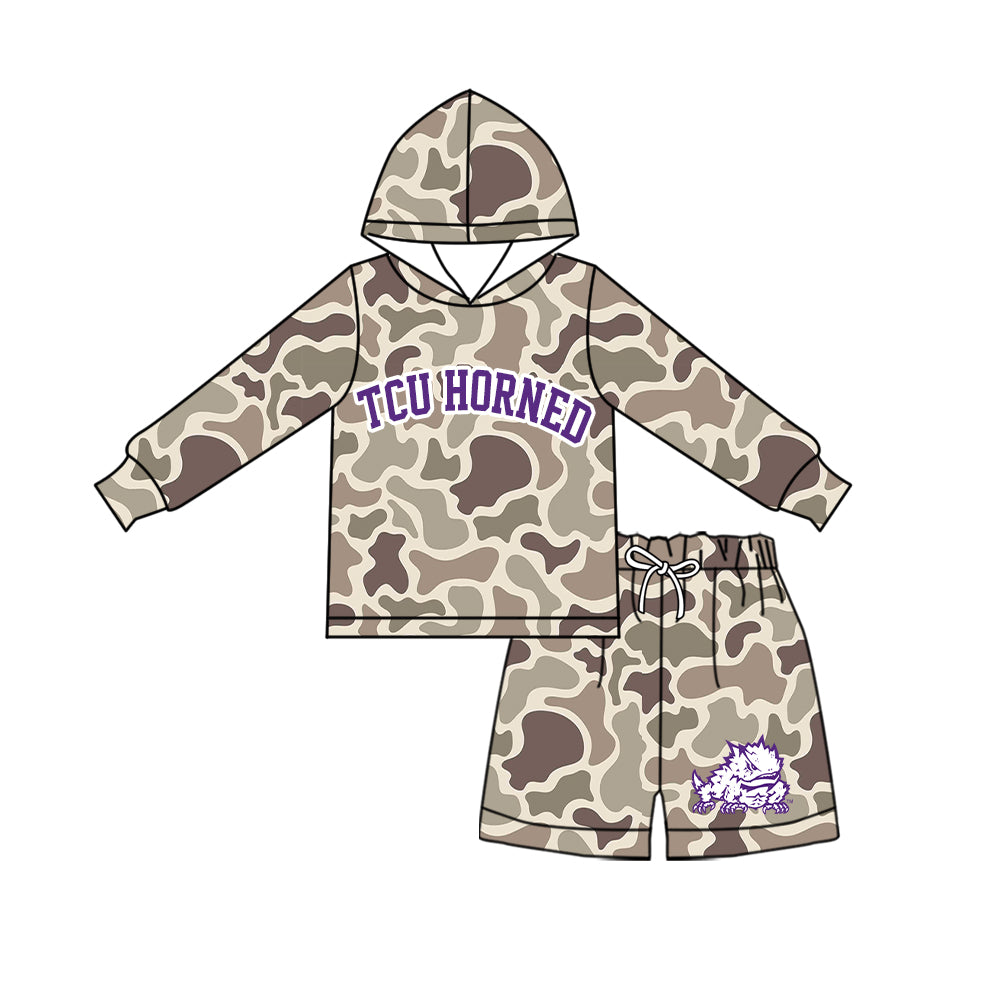 Preorder moq 5 Baby Boys Camo Tcu Horned Hoodie Short Team Clothes Sets