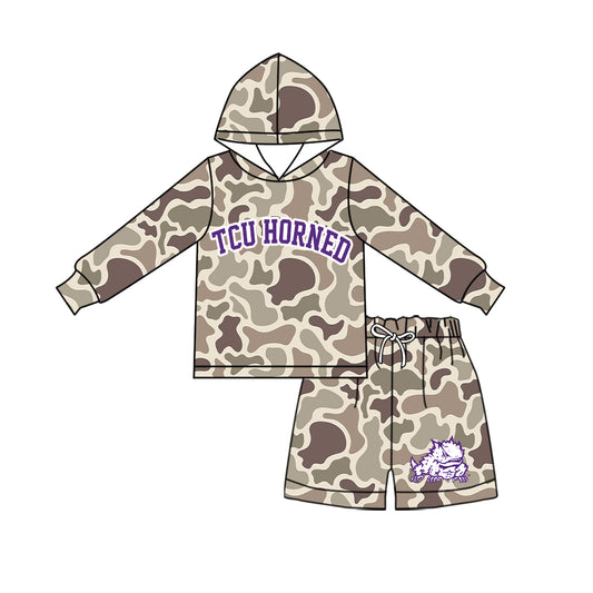 Preorder moq 5 Baby Boys Camo Tcu Horned Hoodie Short Team Clothes Sets