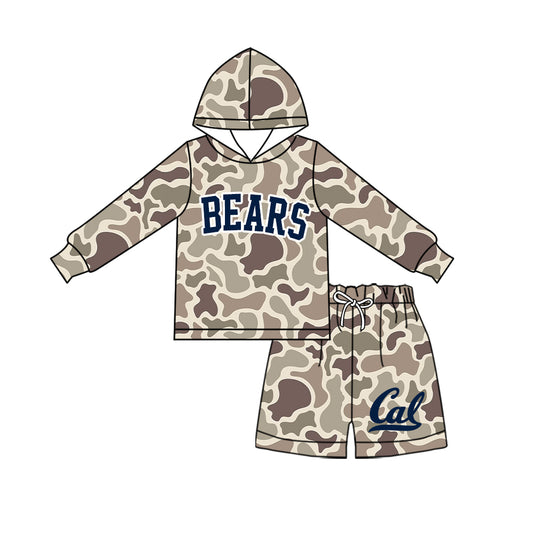 Preorder (moq 5) Baby Boys Khaki Camo Bears Hoodie Short Team Clothes Sets