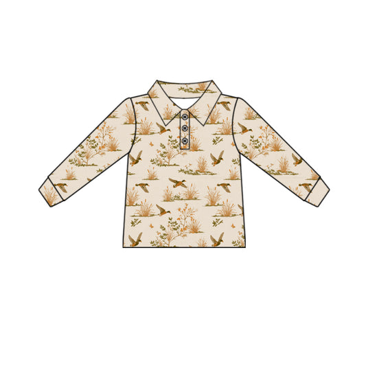 Preorder (moq 5)Baby Boys Long Sleeve Ducks Hunting Button Polo Shirts Top