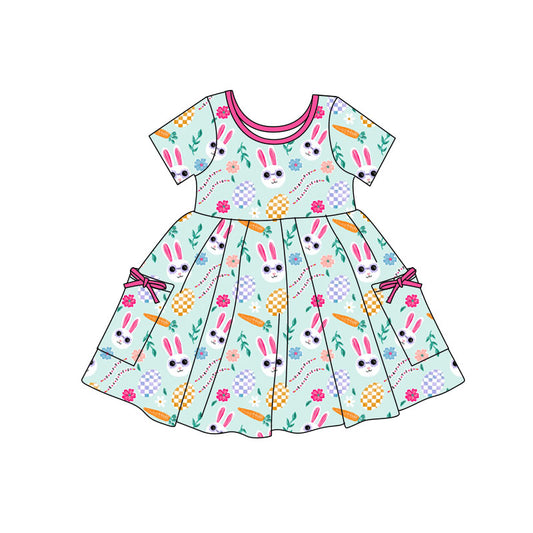 Preorder(moq 5) Baby Girls Rabbits Eggs Pocket Easter Knee Length Dresses