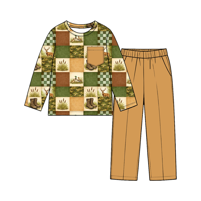 Preorder(moq5) Toddler Boys 2-Piece Animal Print Hunting Patchwork Long Sleeve Joggers Clothing Set