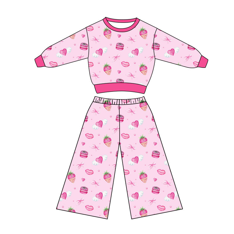 Preorder(moq 5) Baby Girls Bows Cakes Hearts Top Flare Pants Valentine Clothes Sets
