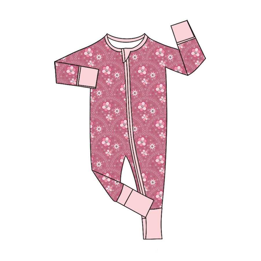 Preorder (moq 5) Baby Girls Flowers Plaid Two Way Zip Convertible Rompers