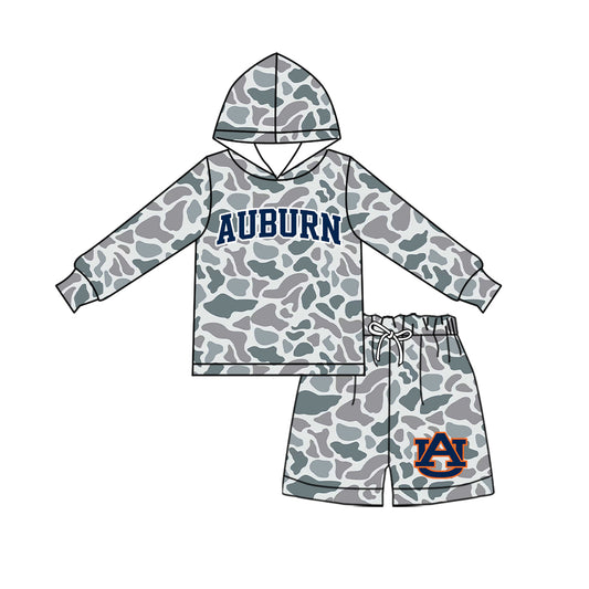 Preorder (moq 5) Baby Boys Grey Camo Auburn Hoodie Short Team Clothes Sets