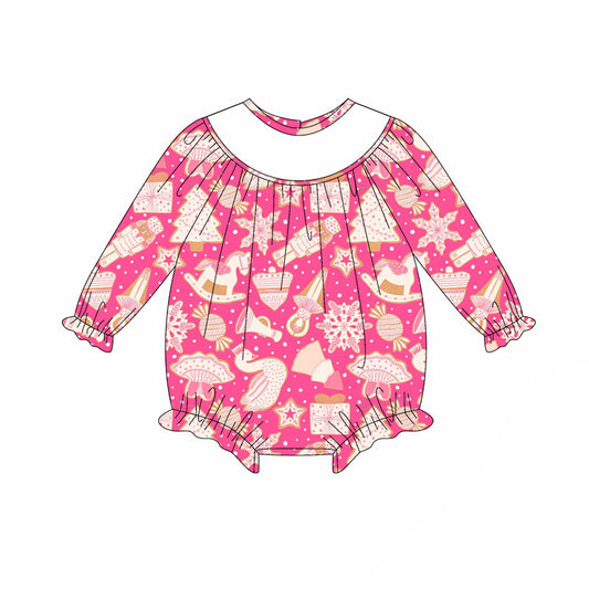 Preorder (moq 5)Baby Girls Snowflakes Gooses Christmas Ruffle Rompers