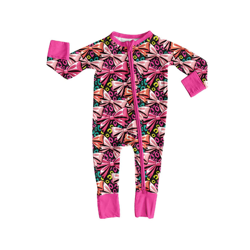 Preorder (moq 5)Baby Boys Colorful Leopard Bows Zipper Footie Rompers