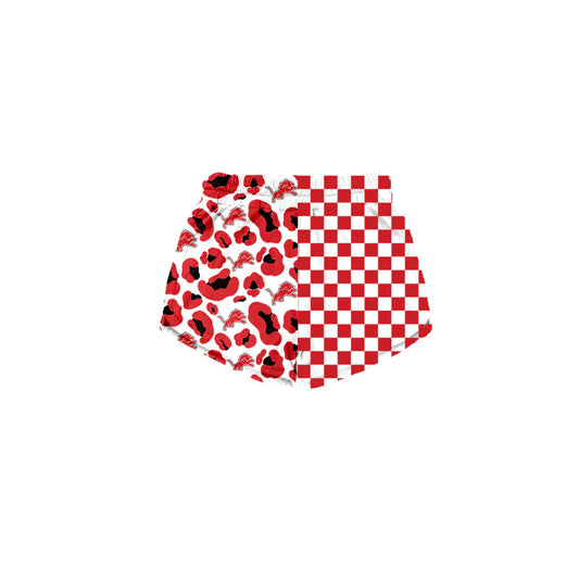Preorder (moq 5)Baby Girls Red Checked Leopard Detroit Lions Team Shorts Bottom