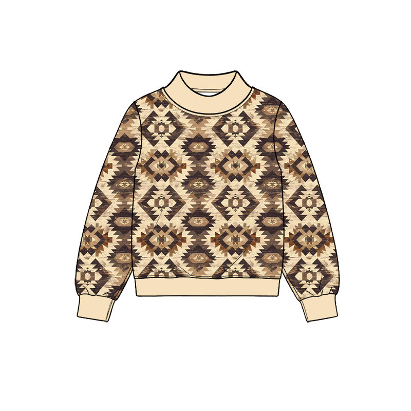 Preorder (moq 5) Baby Boy Clothes Western Navajo Tribal Geometric Print Long Sleeve Mock Neck Top