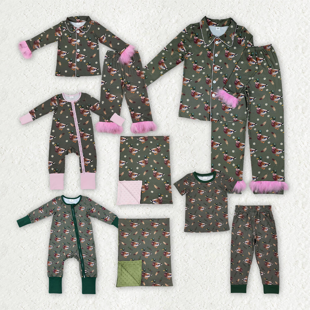 Sibling Baby Kids Ducks Calls Flowers Hunting Pajamas Sets Blanked