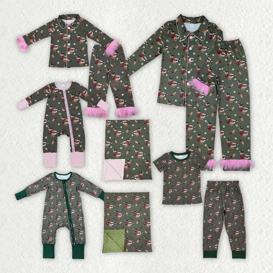 Sibling Baby Kids Ducks Calls Flowers Hunting Pajamas Sets Blanked