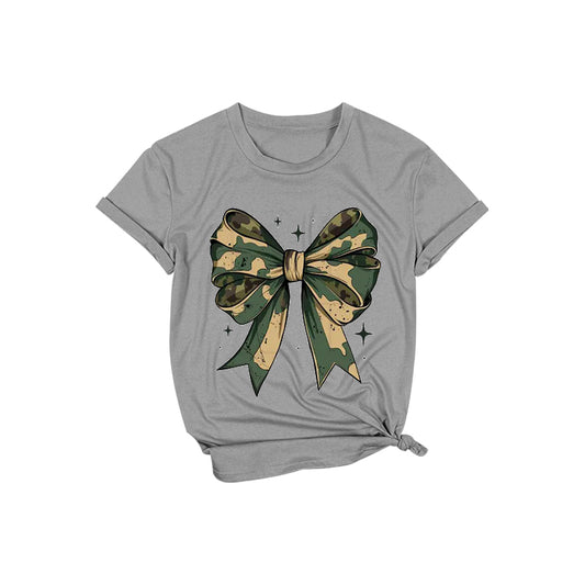 Adult Women Grey Camouflage Bows Green Hunting Tee Shirts Tops Preorder(moq 5)