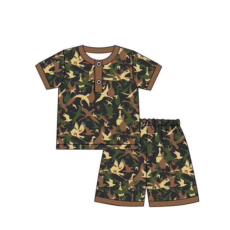 Baby Boys Green Ducks Hunting Top Ruffle Shorts Pajamas Sets preorder(MOQ 5)