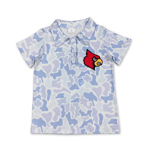 Preorder (moq 5)Baby Boys Light Blue Camo Louisville Cardinals Team Button Polo Shirt Top