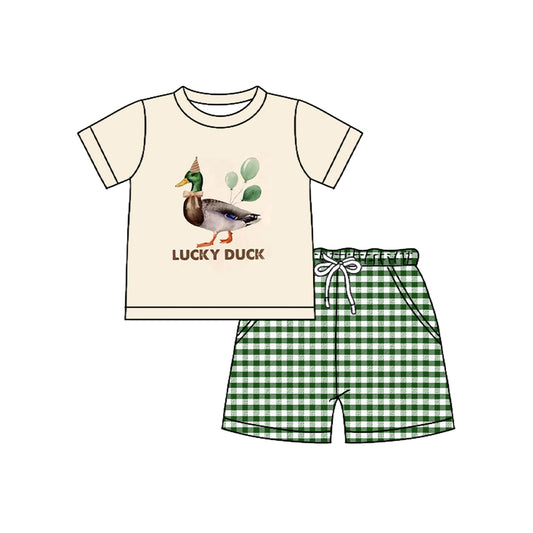 Preorder (moq 5)Baby Boys Lucky Duck Birthday Shirt Shorts Clothes Sets