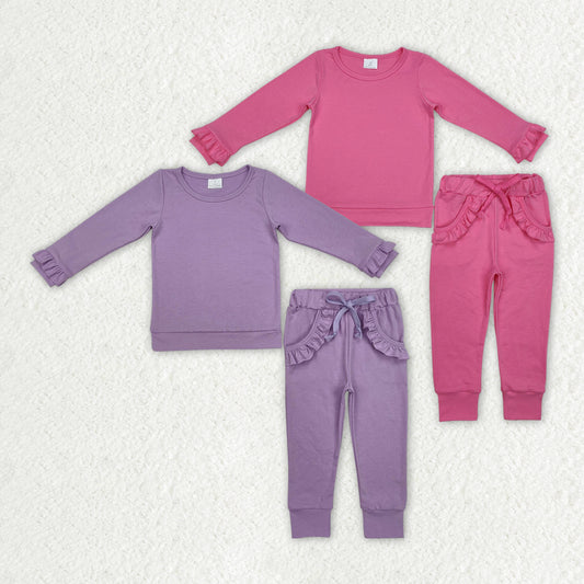 Sibling Baby Girls Cotton Top Ruffle Pockets Pants Jogger Clothes Sets