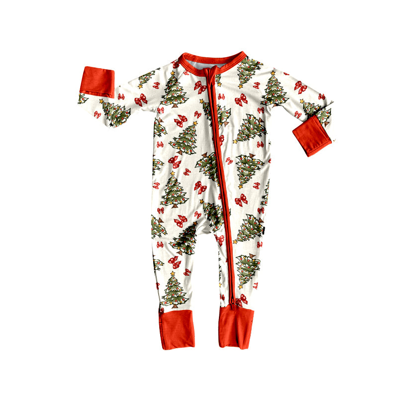 Preorder(moq 5)Baby Infant Christmas Trees Bows Zipper Footie Rompers