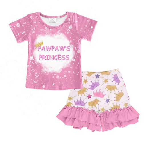 Baby Girls Pawpaw's Princess Tee crown Ruffle Shorts Clothing Sets Preorder(moq 5)