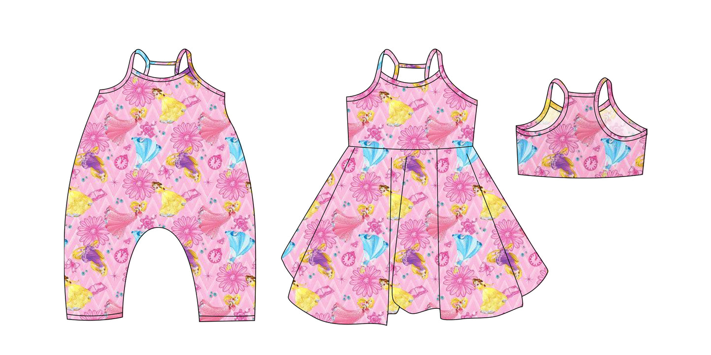 Preorder moq 5 Custom Baby Girls Pink Strap Flowers Princess Knee Length Dresses Rompers