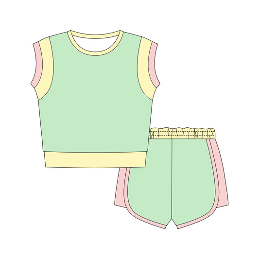 Baby Girls Green Top Shorts Cotton Clothes Sets Preorder